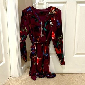 XS maroon printed Express long sleeve dress